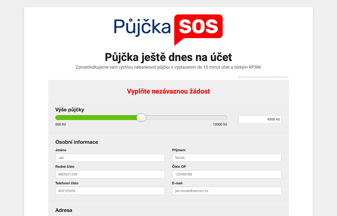 Náhled webu https://www.pujckasos.cz