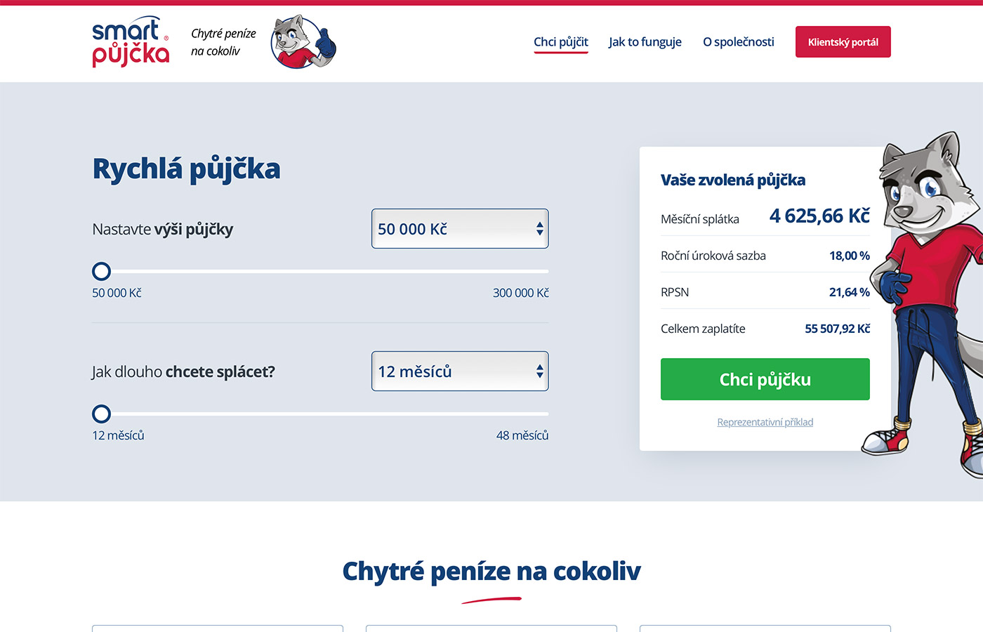 Náhled webu https://www.smartpujcka.cz